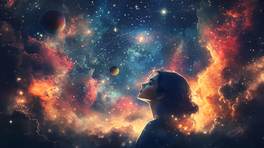 планеты и девушка фото