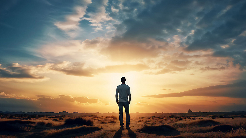 Мужчина и закат фото