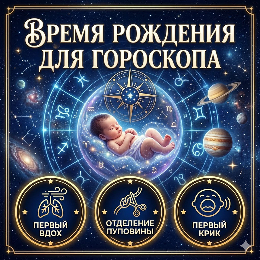 Спящий младенец в пузыре с зодиаком иллюстрирует три варианта определения времени рождения для гороскопа